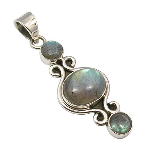 SilverStarJewel Echte 6 x 6, 10 x 12 mm Labradorit Halskette Anhänger 4,3 cm 925 Solid Silber von SilverStarJewel