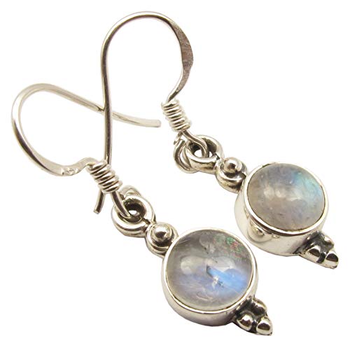 SilverStarJewel Echte 7 x 7 mm Regenbogen Mondstein Ohrringe 3 cm 2,6 Gramm massives Sterling Silber von SilverStarJewel