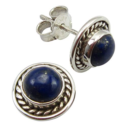 SilverStarJewel Echte Cab Lapislazuli Ohrringe 1 cm 925 Solid Silber Damen Stein von SilverStarJewel