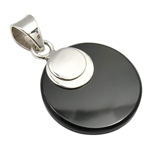 SilverStarJewel Gedenktag Beste Verkäufe 925 Solid Silber Runden Schwarz Onyx tcw 13,9 Flacher Anhänger 3,6 cm von SilverStarJewel