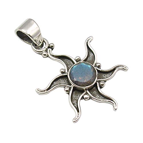 SilverStarJewel Gedenktag Frühe Angebote Labradorit Sonne Anhänger 3,6 cm Sterling Silber Modeschmuck von SilverStarJewel