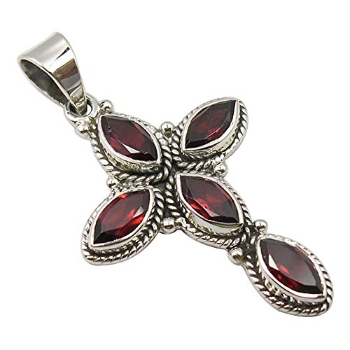 SilverStarJewel Granat Anhänger 4,3 cm Damenschmuck Muttertag Gutes Angebot 925 Massivsilber von SilverStarJewel