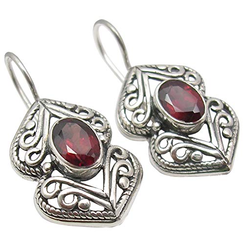 SilverStarJewel Granat tcw 2,0 Tibetisch Ohrringe 3 cm Sterling Silber Mode Geschenk von SilverStarJewel