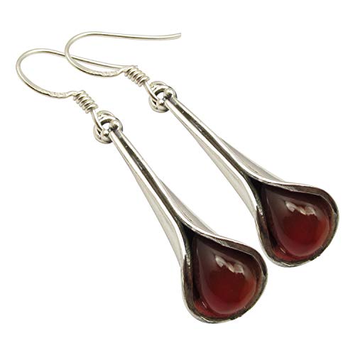 SilverStarJewel Karneol Ohrringe 4,3 cm 925 Rein Silber Edelstein Kunstschmuck von SilverStarJewel