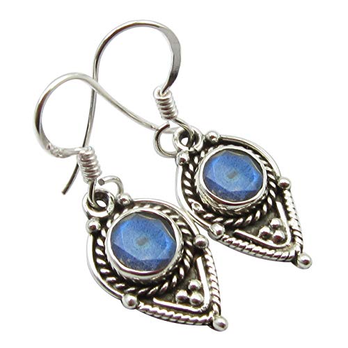 SilverStarJewel Labradorit Antiker Stil Ohrringe 3,3 cm 925 Feinsilber Gedenktag Anzeigen Neu Schmuck von SilverStarJewel