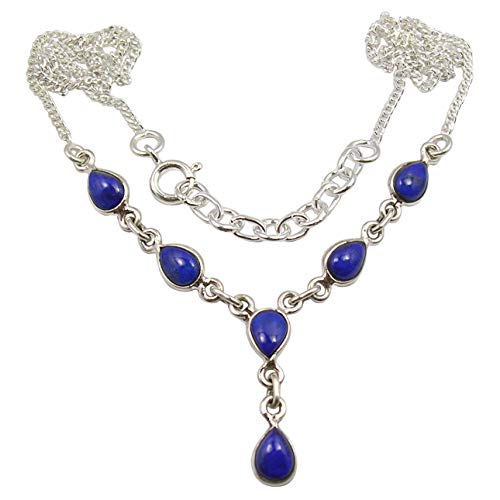 SilverStarJewel Massive Sterling Silber Marineblau Tropfen Lapislazuli Kettenkette 47,5 cm Fünfter Mai Spitzenverkäufe von SilverStarJewel