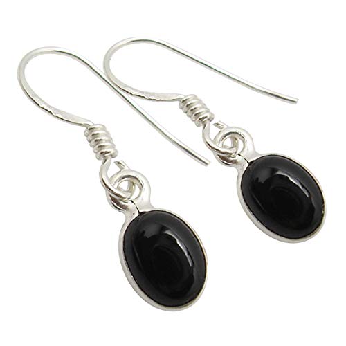 SilverStarJewel Massive Sterling Silber Oval Schwarz Onyx Ohrringe 2,5 cm muttertagsgeschenke basteln Kunstschmuck von SilverStarJewel