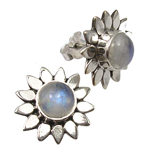 SilverStarJewel Massive Sterling Silber Runde Regenbogen Mondstein Ohrringe 1,5 cm 4,3 Gramm von SilverStarJewel