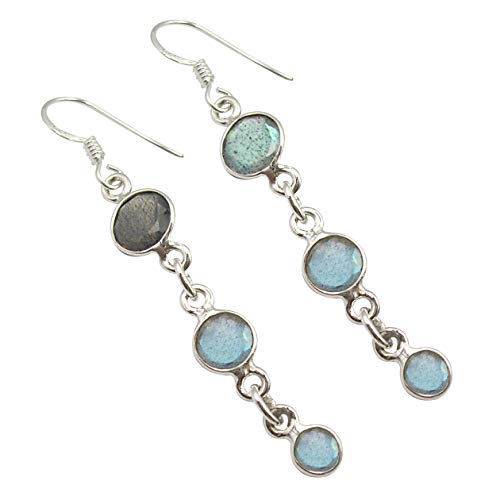 SilverStarJewel Massive runde Labradorit-Ohrringe aus Sterlingsilber 5,6 cm Damen Stein von SilverStarJewel