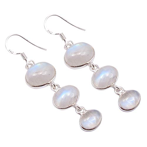 SilverStarJewel Massives Sterlingsilber 10 x 12, 8 x 10, 6 x 8 mm Regenbogen-Mondsteinohrringe von SilverStarJewel