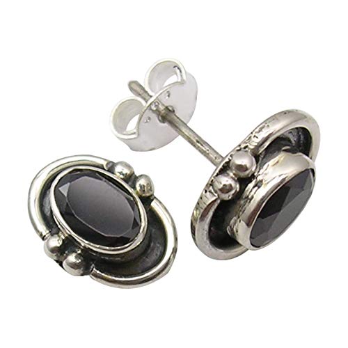 SilverStarJewel Massives SterlingsilberNatürlich Oval 4 x 6 mm Schwarze Onyx-Ohrstecker 1 cm von SilverStarJewel