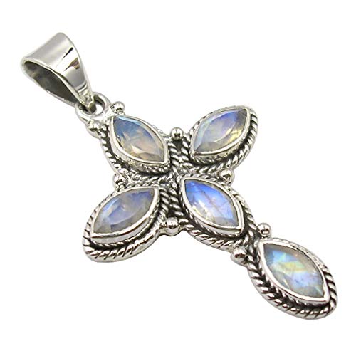 SilverStarJewel Natürlich Regenbogen Mondstein Mothers Day Stores With Deals Anhänger 4,3 cm Solid Sterling Silber von SilverStarJewel