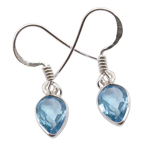 SilverStarJewel Natürlicher Schnitt Blaue Topas Ohrringe 2,8 cm 925 Sterling Silber Damen Stein von SilverStarJewel