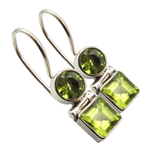 SilverStarJewel Peridot 2 Stein Ohrringe 2,5 cm 925 Sterling Silber Geschenkschmuck von SilverStarJewel