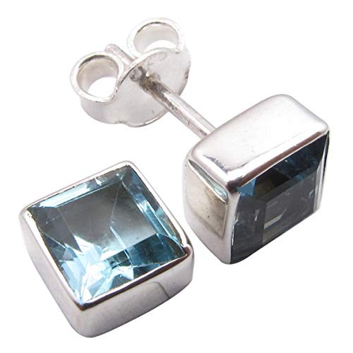 SilverStarJewel Quadrat Blautopas tcw 2,4 Ohrringe 0,8 cm 925 Solid Silber Handgefertigtes muttertagsgeschenke ideen von SilverStarJewel