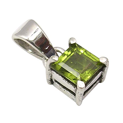 SilverStarJewel Quadratische Peridot Halskette Anhänger 1,5 cm 925 Rein Silber Hochzeitsedelstein von SilverStarJewel