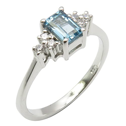 SilverStarJewel Rechteckiger blauer Topas Ring, Größe 49 bis 60 Retro-Stil gut Gedenktag Verkaufsanzeigen Schmuck von SilverStarJewel