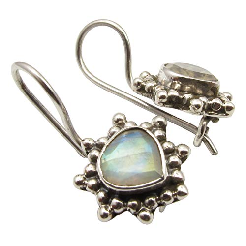 SilverStarJewel Regenbogen Mondstein Handarbeit Ohrringe 2 cm 3,1 Gramm 925 massives Silber von SilverStarJewel