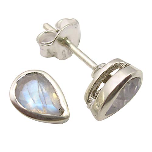 SilverStarJewel Regenbogen Mondstein Ohrringe 0,8 cm 1,7 Gramm 925 Solid Silber Handgemacht Mother’s Day Good Deals von SilverStarJewel