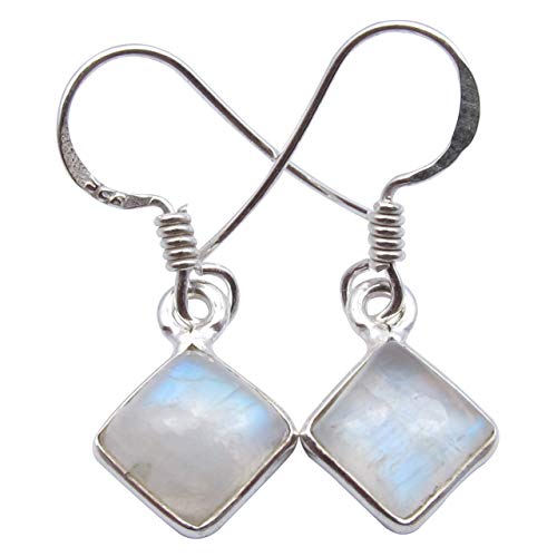 SilverStarJewel Regenbogen Mondstein Ohrringe 2,8 cm 925 massives Sterling Silber handgemachtes Geschenk von SilverStarJewel