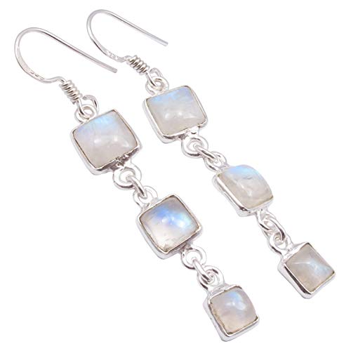 SilverStarJewel Regenbogen Mondstein Ohrringe 5,6 cm 925 Sterling Silber von SilverStarJewel