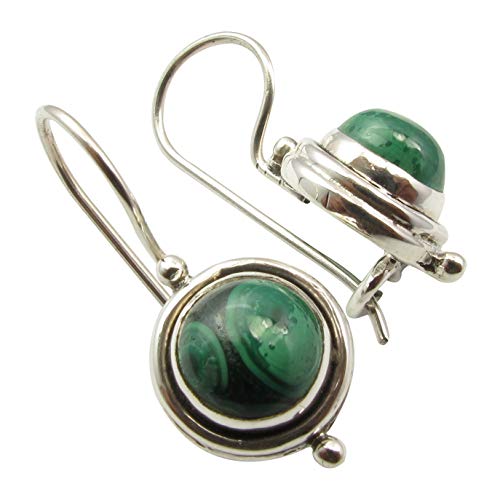 SilverStarJewel Runde Malachit baumeln Ohrringe 2,3 cm 3,9 Gramm 925 Sterling Silber Kunstgeschenk von SilverStarJewel