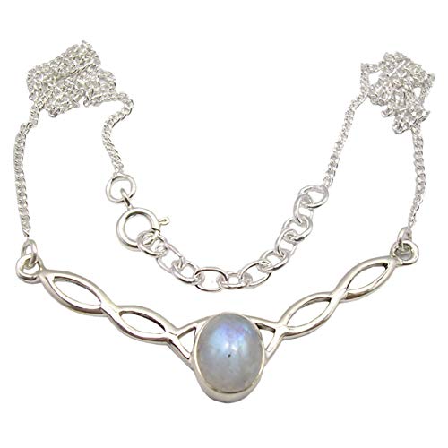 SilverStarJewel Silber natürliche Regenbogen Mondstein Halskette 46,48 cm 10,1 Gramm Frühlingsferien Sonderangebote von SilverStarJewel