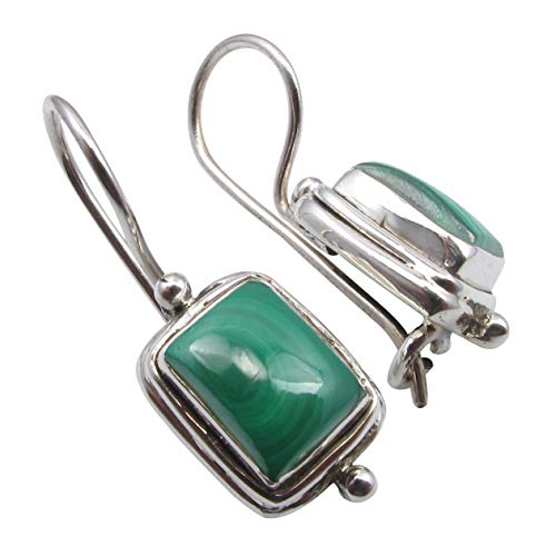 SilverStarJewel Solid Silber Rechteck 6 x 8 mm Malachit Tropfen Ohrringe 2,5 cm 4,7 Gramm Frühlingsferien Beste Seiten von SilverStarJewel