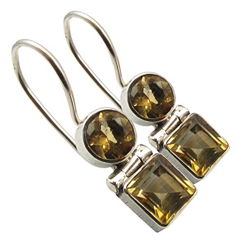SilverStarJewel Solid Sterling Silber Natürlich Citrin 2 Stein Ohrringe 2,5 cm Frauen Engagement von SilverStarJewel