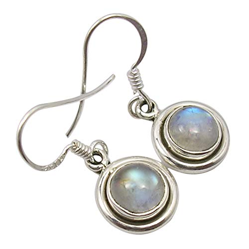 SilverStarJewel Sterling Silber 7 x 7 mm Cabochon Regenbogen Mondstein Ohrringe 2,8 cm Kunstgeschenk von SilverStarJewel
