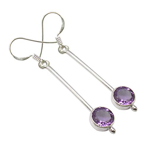 SilverStarJewel Sterling Silber Amethyst Lange Ohrringe 5,1 cm Frauen Hochzeit Schmuck von SilverStarJewel