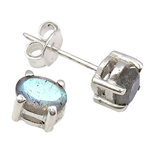 SilverStarJewel Sterling Silber Blau 5 x 7 mm Labradorit Ohrringe 0,8 cm Schmuck Geschenk von SilverStarJewel