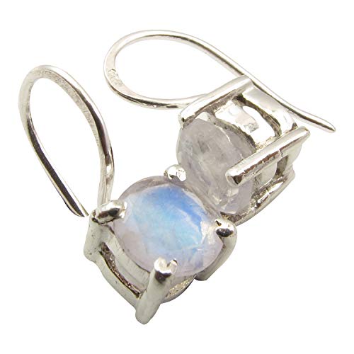 SilverStarJewel Sterling Silber Blau Regenbogen Mondstein tcw 1,8 Zinken Einstellung Ohrringe 0,6 Memorial Day Sells von SilverStarJewel