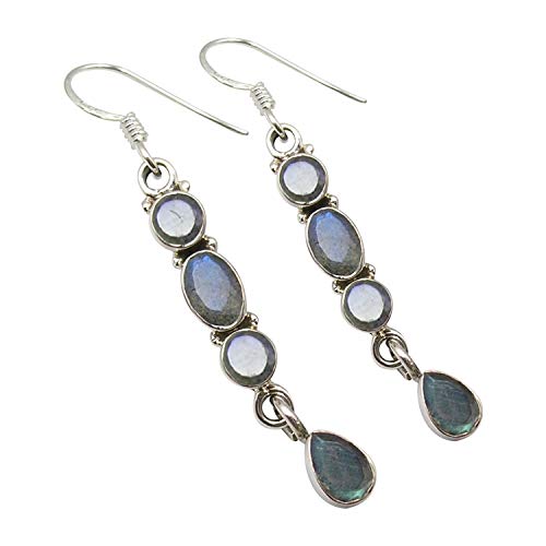 SilverStarJewel Sterling Silber Labradorit tcw 5,0 Ohrringe 4,8 cm Hochzeitsschmuck von SilverStarJewel