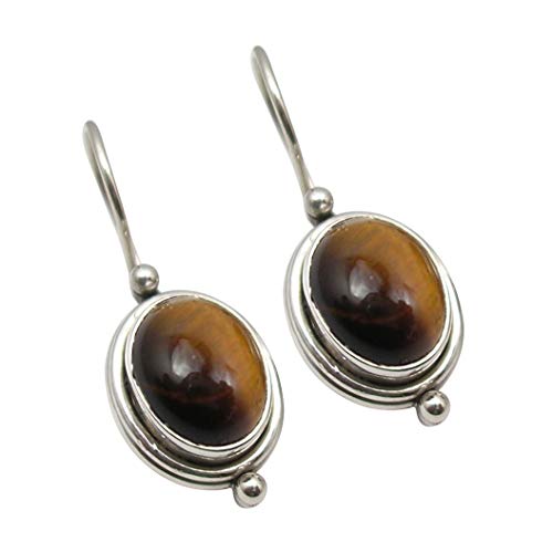 SilverStarJewel Sterling Silber Oval Tigerauge Antike Stil Ohrringe 2,5 cm Modeschmuck von SilverStarJewel