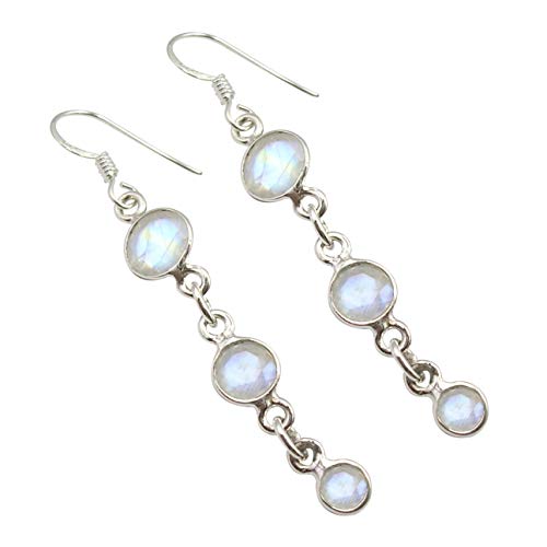 SilverStarJewel Sterling Silber Regenbogen Mondstein Lange Ohrringe 5,6 cm Frauenschmuck von SilverStarJewel
