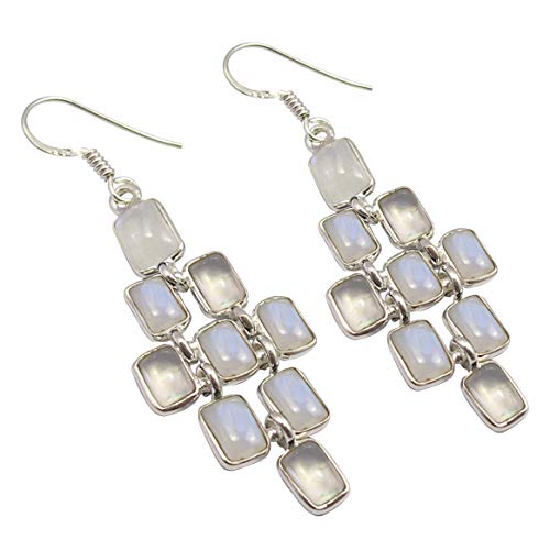 SilverStarJewel Sterling Silber Regenbogen Mondstein Matte Ohrringe 5,6 cm Brandneu von SilverStarJewel