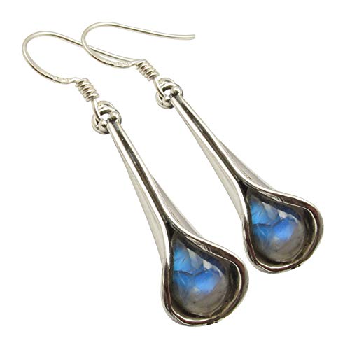 SilverStarJewel Sterling Silber Regenbogen Mondstein Ohrringe 4,3 cm Steinschmuck von SilverStarJewel