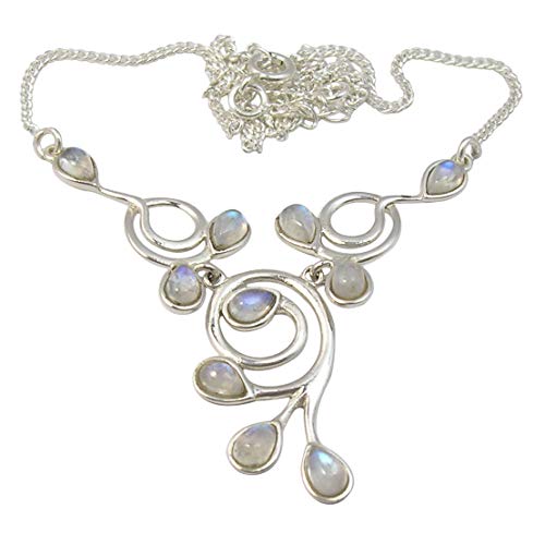 SilverStarJewel Sterling Silber echte blaue Regenbogen Mondstein Halskette 42,67 cm 9,6 Gramm von SilverStarJewel