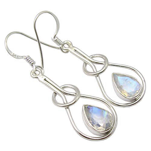 SilverStarJewel Sterling Silber geschnittene Regenbogen Mondstein Ohrringe 4,6 cm Schmuck Geschenk von SilverStarJewel