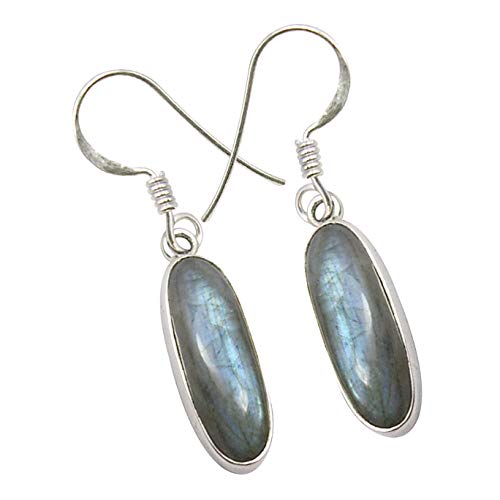SilverStarJewel Sterling Silber natürliche Labradorit baumeln Ohrringe 3,8 cm Hochzeitsmode von SilverStarJewel