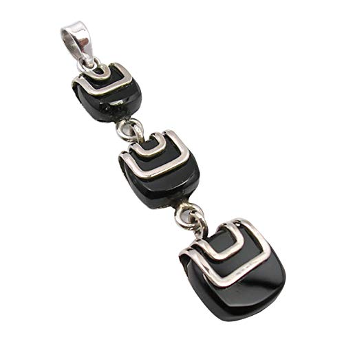 SilverStarJewel Sterling Silber quadratisch schwarz Onyx Lange Halskette Anhänger 5,1 cm handgefertigte Kunst von SilverStarJewel