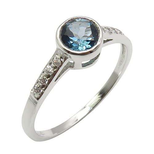 SilverStarJewel Urlaubsthemen 925 Sterling Silber Runder London Blauer Topas Edel aussehender Ring Größe 49 bis 60 von SilverStarJewel