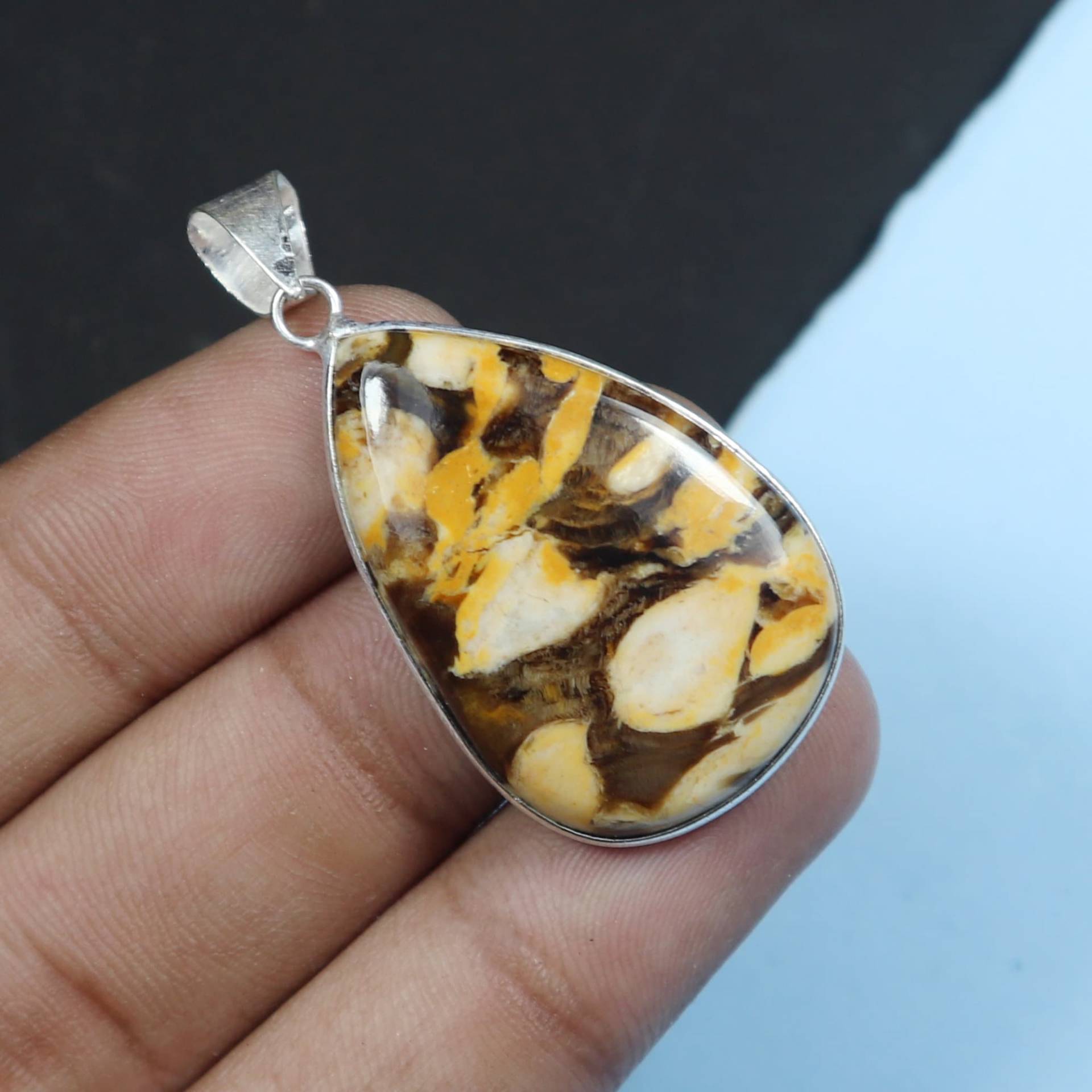Erdnuss Holz Achat Anhänger, Handgemachter 925 Sterling Silber Boho Designer Erdnuss Holz Achat Anhänger, Handgemachter 925 Sterling Silber Boho Designer von SilverStarsIN
