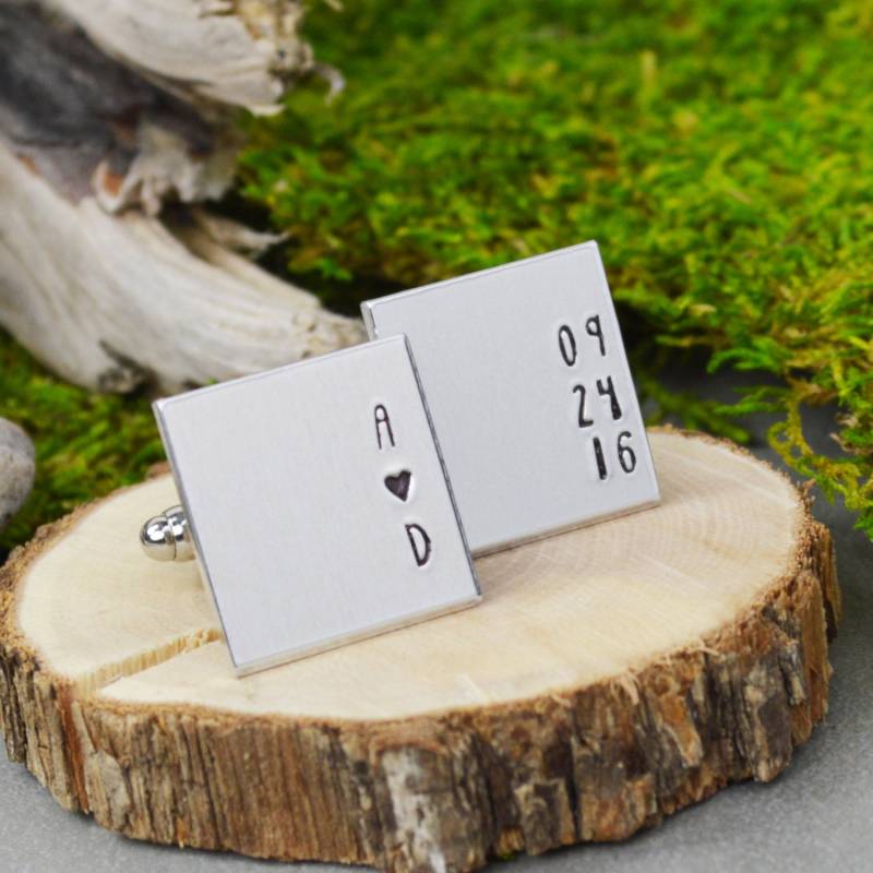 Benutzerdefinierte Initial Und Datum Manschettenknöpfe - Hand Gestempelt Bräutigam Geschenk von SilverStatements