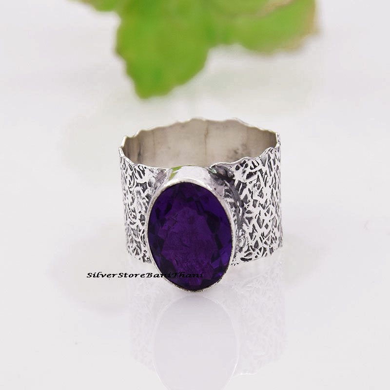 Amethyst Band Ring, 925 Sterling Silber Edelstein Erstaunlicher Handgemachter Naturstein Versprechen Geschenk Für Sie von SilverStoreBaniThani
