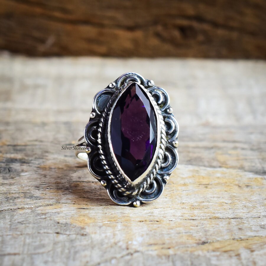 Amethyst Ring, 925 Sterling Silber Handgemachter Erstaunlicher Schöner Geburtsstein Versprechen Geschenk Für Frauen von SilverStoreBaniThani