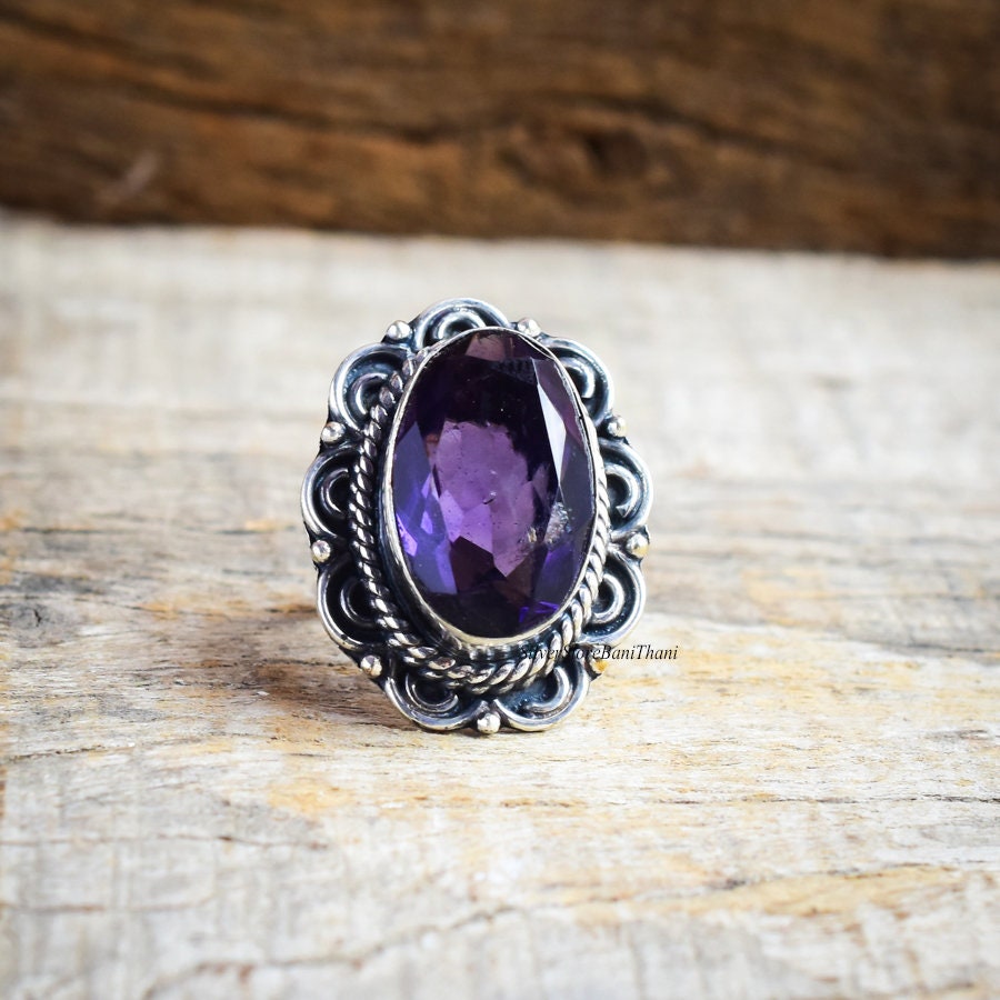 Amethyst Ring, 925 Sterling Silber Handgemachter Erstaunlicher Schöner Geburtsstein Versprechen Geschenk Für Frauen von SilverStoreBaniThani