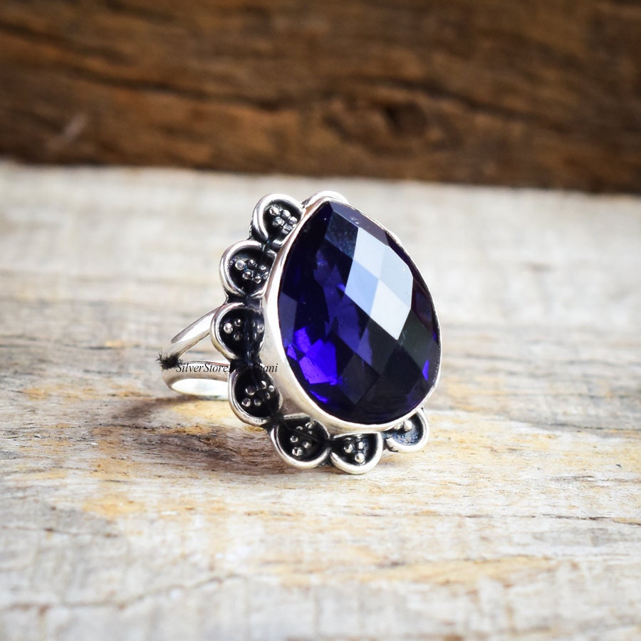 Amethyst Ring, 925 Sterling Silber Statement Echter Stein Handgemachter Designer Schmuck, Geschenk Für Frauen, Sie von SilverStoreBaniThani