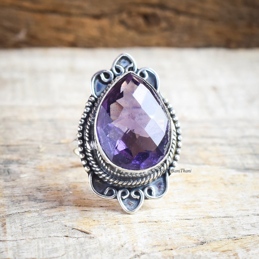 Amethyst Ring, 925 Sterling Silber Versprechen Ehering, Statement Schmuck, Handgemachter Etsy von SilverStoreBaniThani